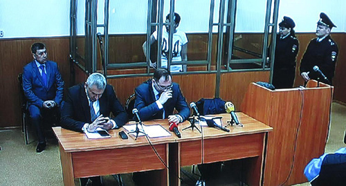 Надежда Савченко в ходе последнего слова в Донецком городском суде, 9 марта 2016 года. Кадр с монитора видеотрансляции.
Фото Константина Волгина для "Кавказского узла"