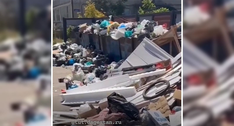 Переполненная мусорка в Каспийске. Стопкадр из видео https://www.instagram.com/p/CvwGTr_oxzP/ Переполненная мусорка в Каспийске. Стопкадр из видео https://www.instagram.com/p/CvwGTr_oxzP/