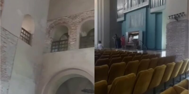 Концертный зал в грузинском храме X-XI веков. Фото: https://sova.news/2023/09/25/v-abhazii-v-bichvinta-gruzinskij-hram-x-xi-vekov-perekrasili-v-belyj-czvet/ Концертный зал в грузинском храме X-XI веков. Фото: https://sova.news/2023/09/25/v-abhazii-v-bichvinta-gruzinskij-hram-x-xi-vekov-perekrasili-v-belyj-czvet/