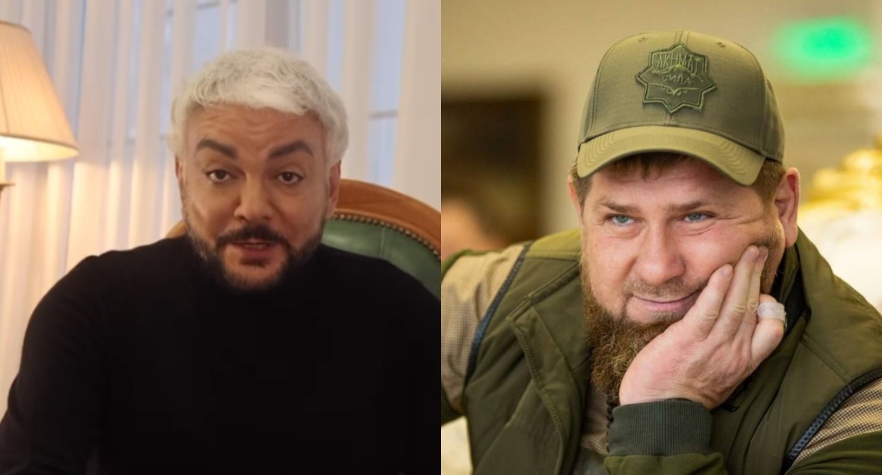 Филипп Киркоров и Рамзан Кадыров. Стоп-кадр видео со страницы Киркорова "ВКонтакте" https://vk.com/video273251945_456239662 и скриншот фото из Telegram-канала Кадырова, https://t.me/RKadyrov_95/3322 Филипп Киркоров и Рамзан Кадыров. Стоп-кадр видео со страницы Киркорова "ВКонтакте" https://vk.com/video273251945_456239662 и скриншот фото из Telegram-канала Кадырова, https://t.me/RKadyrov_95/3322