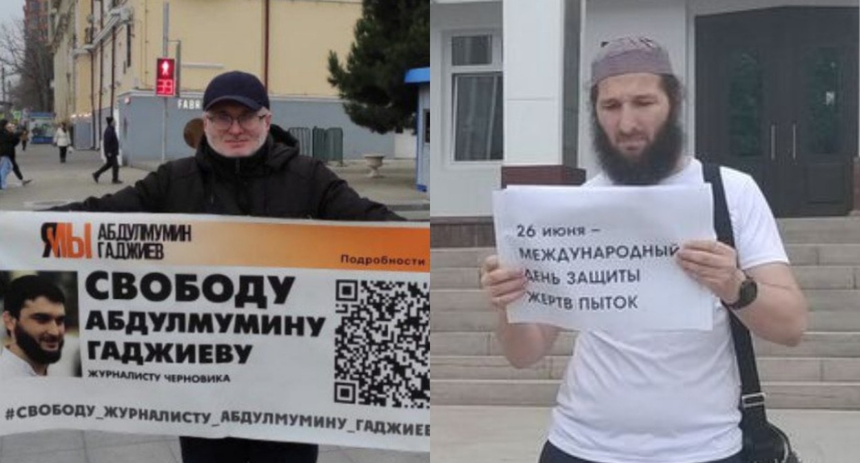 Магомед Магомедов и Идрис Юсупов (признан иноагентом). Коллаж "Кавказского узла", фото "Черновика" и "Кавказского узла". Магомед Магомедов и Идрис Юсупов (признан иноагентом). Коллаж "Кавказского узла", фото "Черновика" и "Кавказского узла".