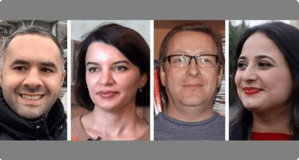 Сотрудники Abzas Media (слева направо) Ульви Гасанли, фото: https://tlgrm.ru/channels/@Bagramyan26/54388, Севиндж Вагифгызы, кадр видео www.youtube.com/watch?v=MXAHM9xLj6Y, Хафиз Бабалы, фото: Институт свободы и безопасности репортеров https://www.irfs.org/news-feed/real-movement-member-questioned-by-police-over-a-planned-roundtable-event-january-22, Наргиз Абсаламова, фото: Ульвия Али, Mеydan.tv. Коллаж "Кавказского узла".
Сотрудники Abzas Media (слева направо) Ульви Гасанли, фото: https://tlgrm.ru/channels/@Bagramyan26/54388, Севиндж Вагифгызы, кадр видео www.youtube.com/watch?v=MXAHM9xLj6Y, Хафиз Бабалы, фото: Институт свободы и безопасности репортеров https://www.irfs.org/news-feed/real-movement-member-questioned-by-police-over-a-planned-roundtable-event-january-22, Наргиз Абсаламова, фото: Ульвия Али, Mеydan.tv. Коллаж "Кавказского узла".