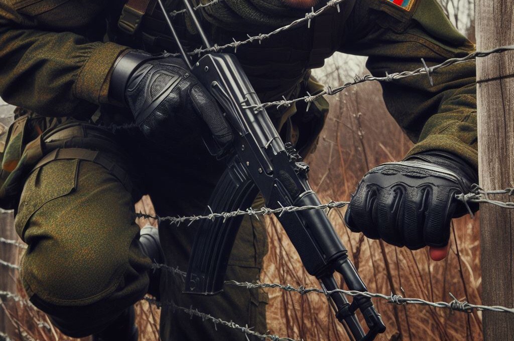 Военный покидает часть. Иллюстрация создана "Кавказским узлом" с помощью ИИ в программе Photoshop Военный покидает часть. Иллюстрация создана "Кавказским узлом" с помощью ИИ в программе Photoshop