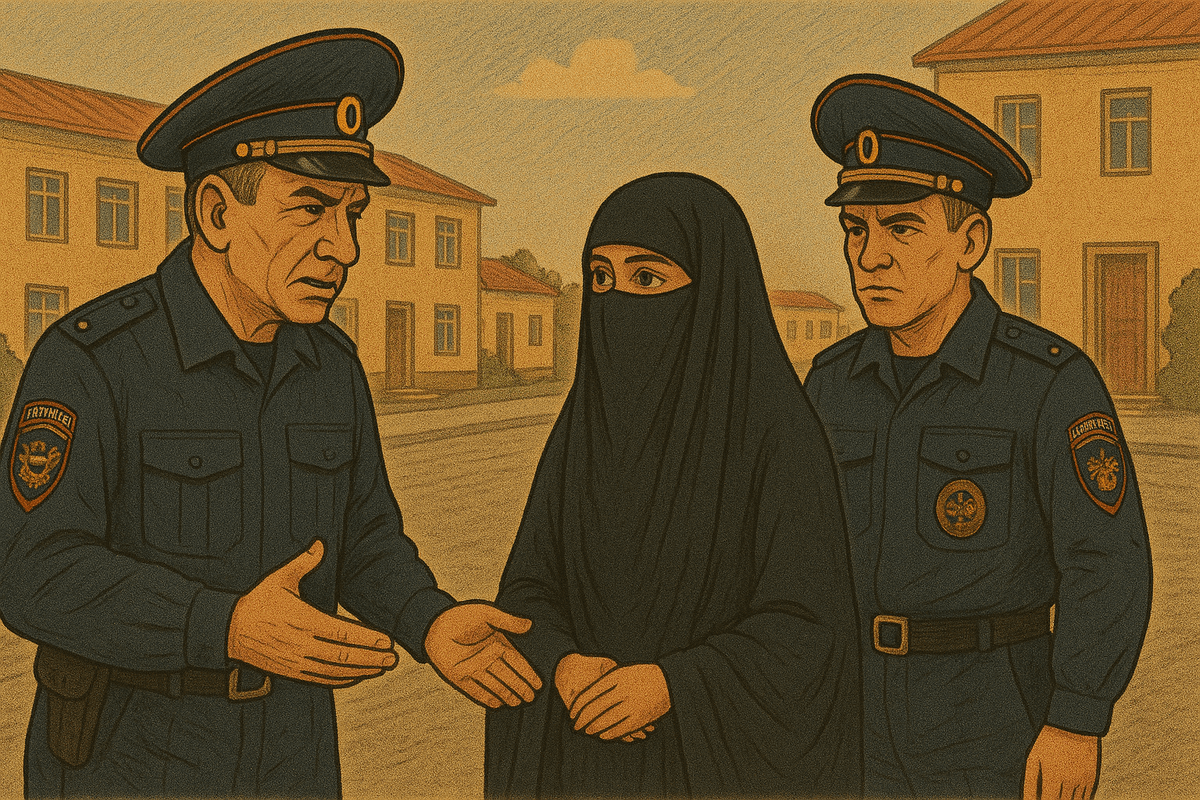 Девушка в никабе и полицейские. Иллюстрация создана «Кавказским узлом» с помощью ИИ в программе Copilot Девушка в никабе и полицейские. Иллюстрация создана «Кавказским узлом» с помощью ИИ в программе Copilot