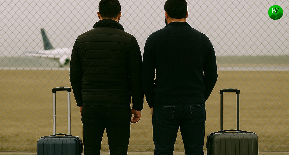 Мужчины в аэропорту. Иллюстрация создана "Кавказским узлом" с помощью ИИ в программе Copilot