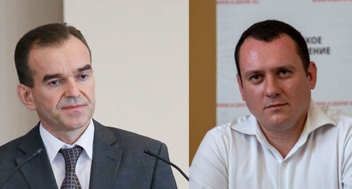Действующий губернатор Кубани Вениамин Кондратьев (слева) и Александр Сафронов. Фото: "Юга.ру", официальный сайт КПРФ kprf.ru. Коллаж "Кавказского узла"