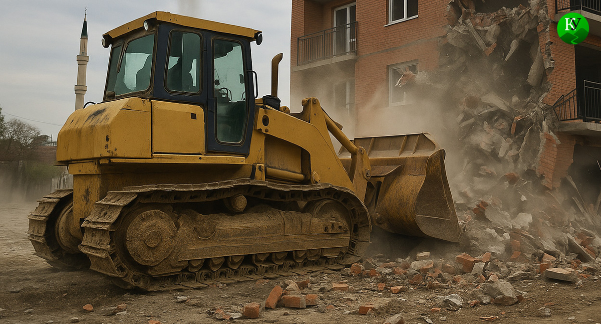 Снос здания. Иллюстрация создана «Кавказским узлом» с помощью ИИ в программе Copilot