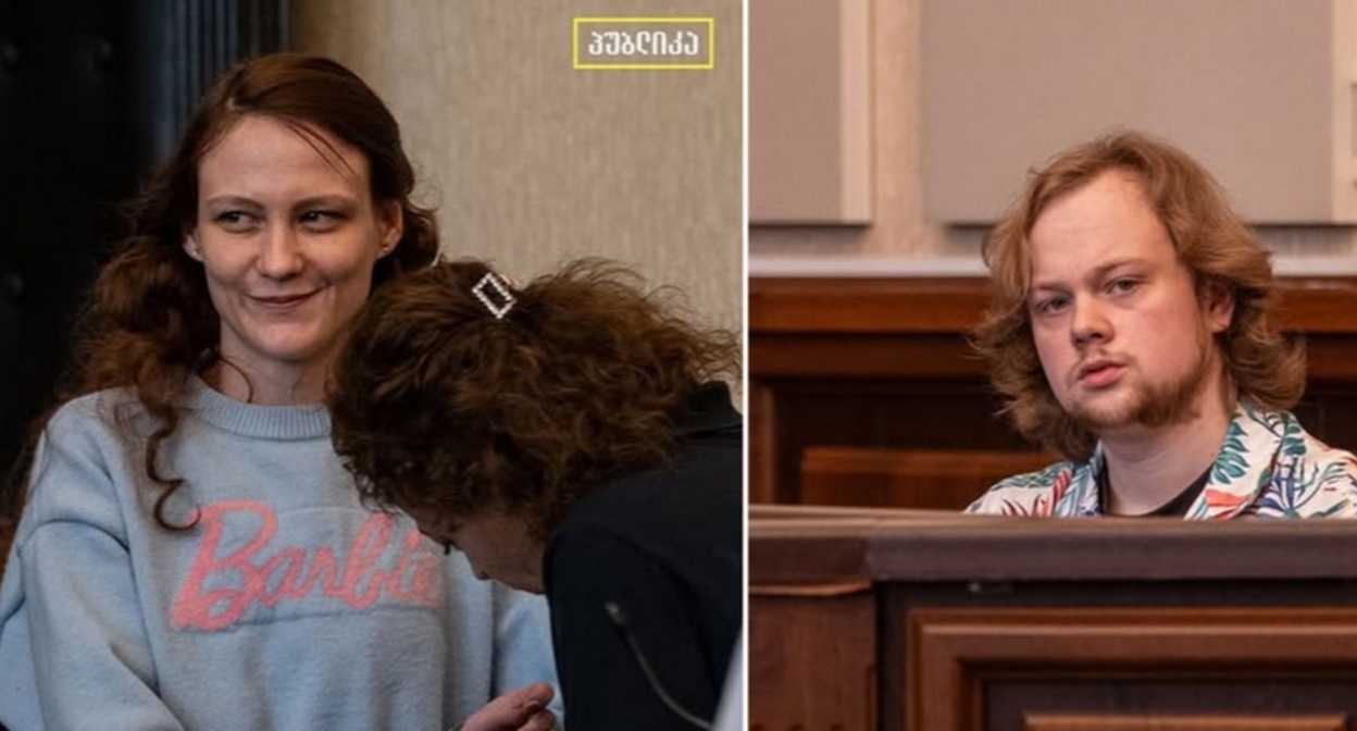 Анастасия Зиновкина и Артем Грибуль в суде. Тбилиси, 26 июня 2025 года. Фото: Natia Leverashvili / Publica