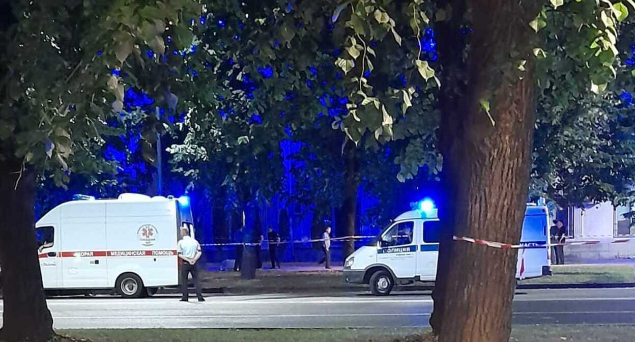 Оцепленное место нападения в Нальчике. Фото корреспондента "Кавказского узла".