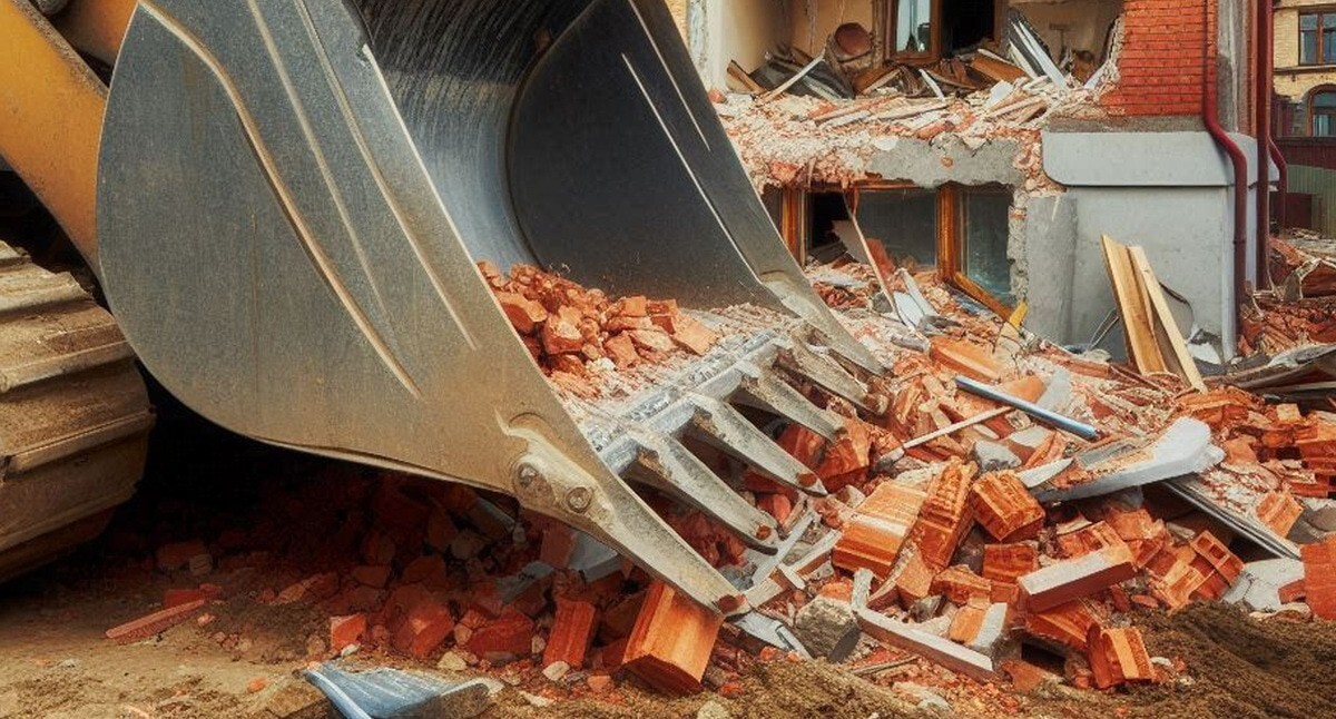 Сносят дом. Иллюстрация создана "Кавказским узлом" с помощью программы Copilot