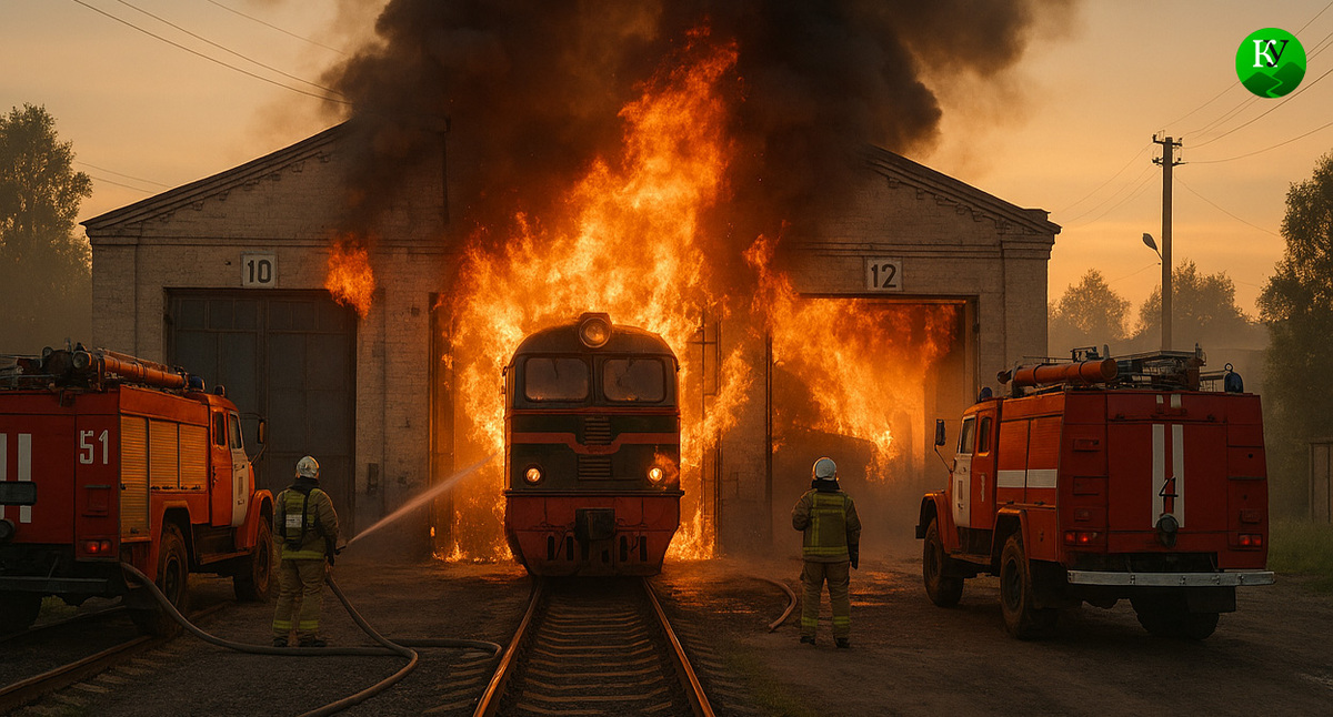 Пожар в депо. Иллюстрация создана "Кавказским узлом" с помощью ИИ в программе Copilot
