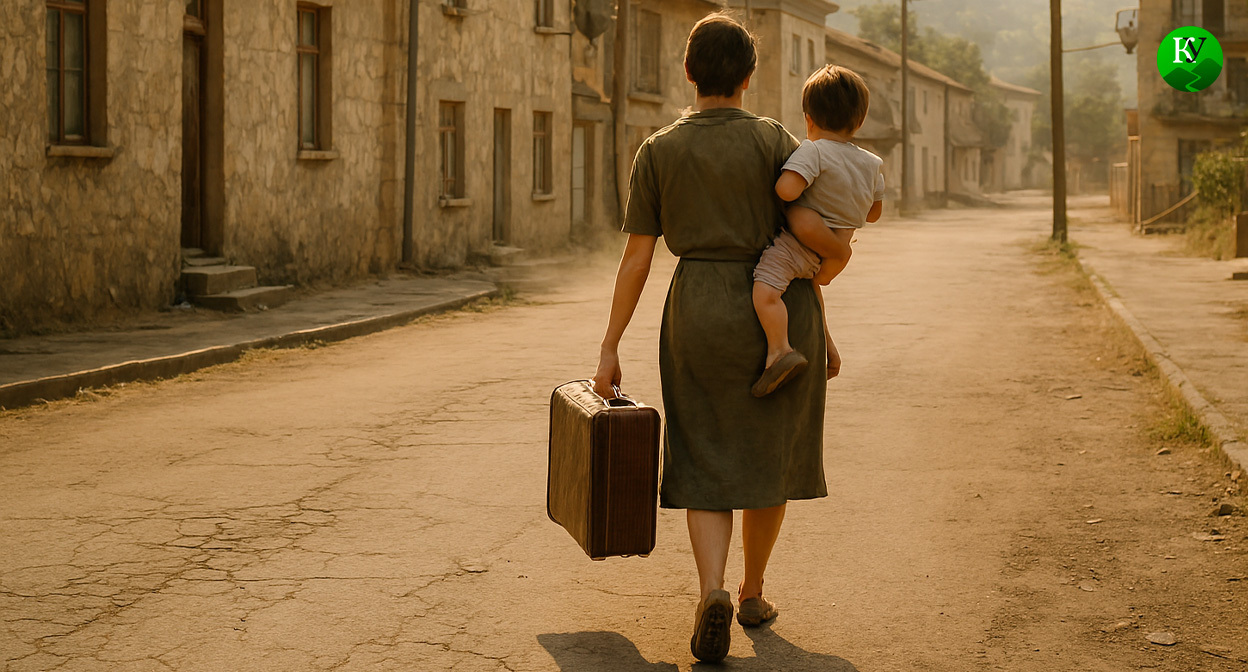 Беженцы. Иллюстрация создана «Кавказским узлом» с помощью ИИ в программе Copilot