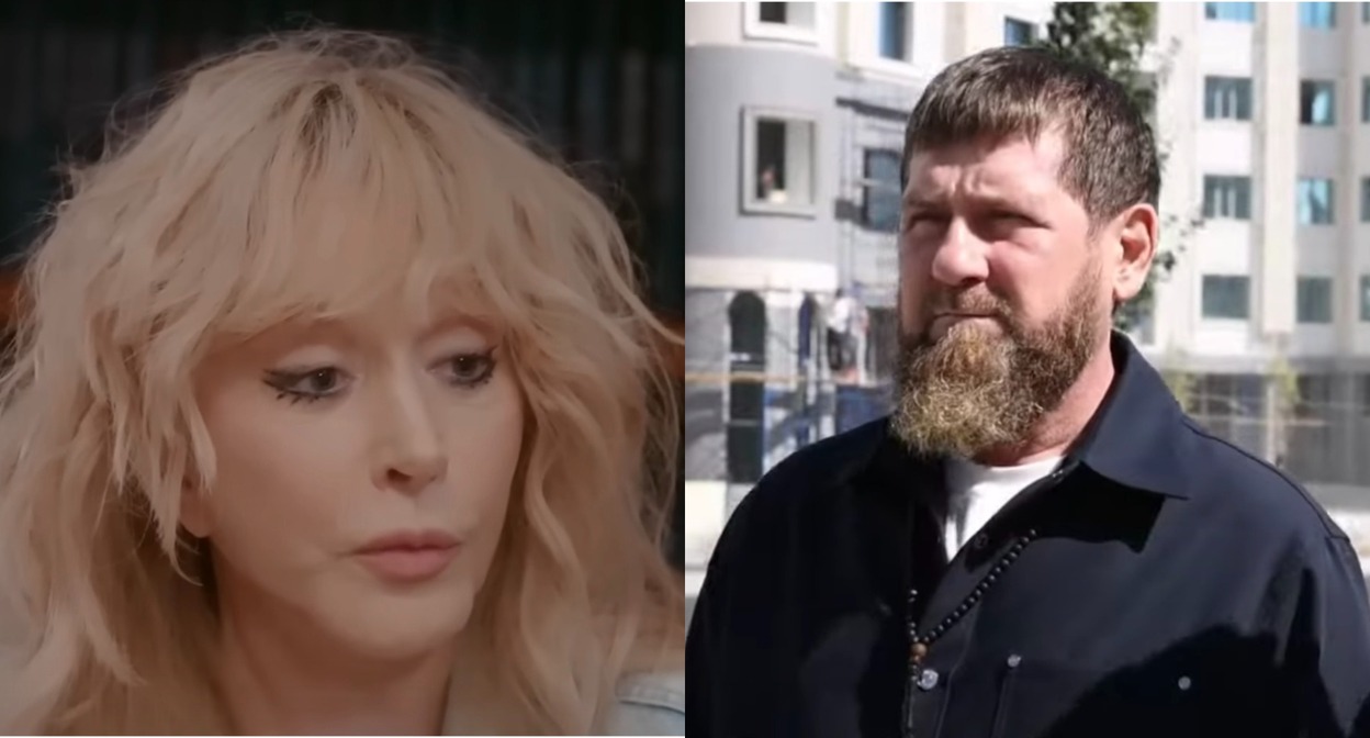 Алла Пугачева, Рамзан Кадыров. Кадры видео skazhigordeevoy и ALIBABAYEVOfficial на Youtube, коллаж "Кавказского узла".