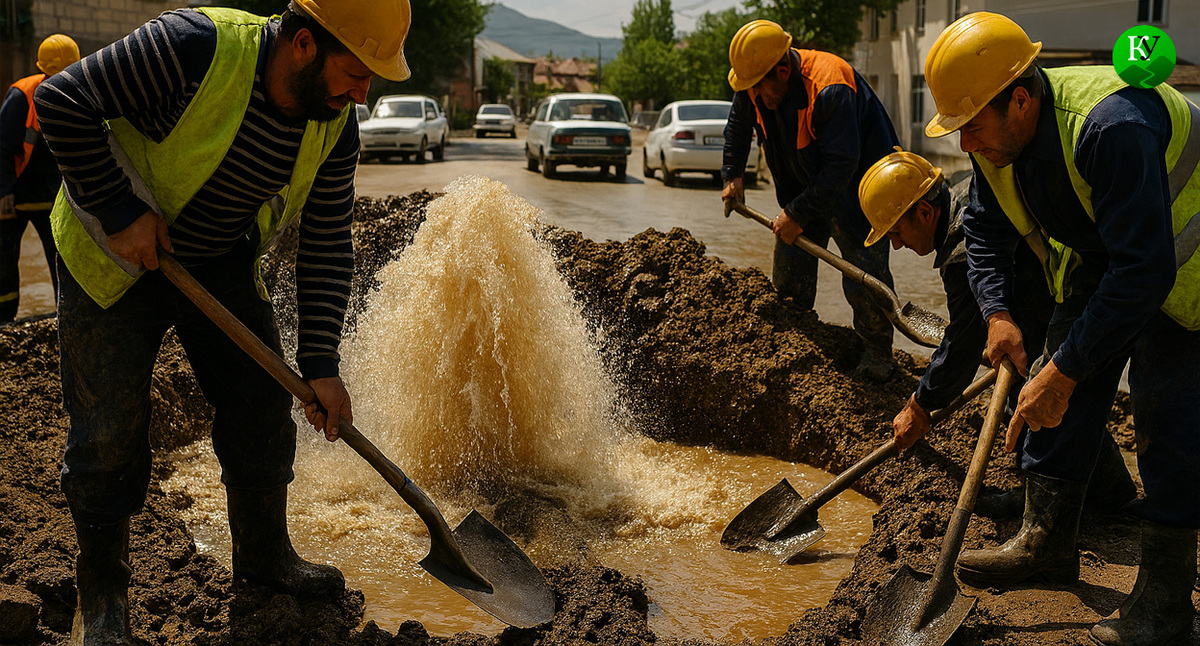 Рабочие на прорыве трубы. Иллюстрация создана "Кавказским узлом" с помощью ИИ в программе Copilot Рабочие на прорыве трубы. Иллюстрация создана "Кавказским узлом" с помощью ИИ в программе Copilot
