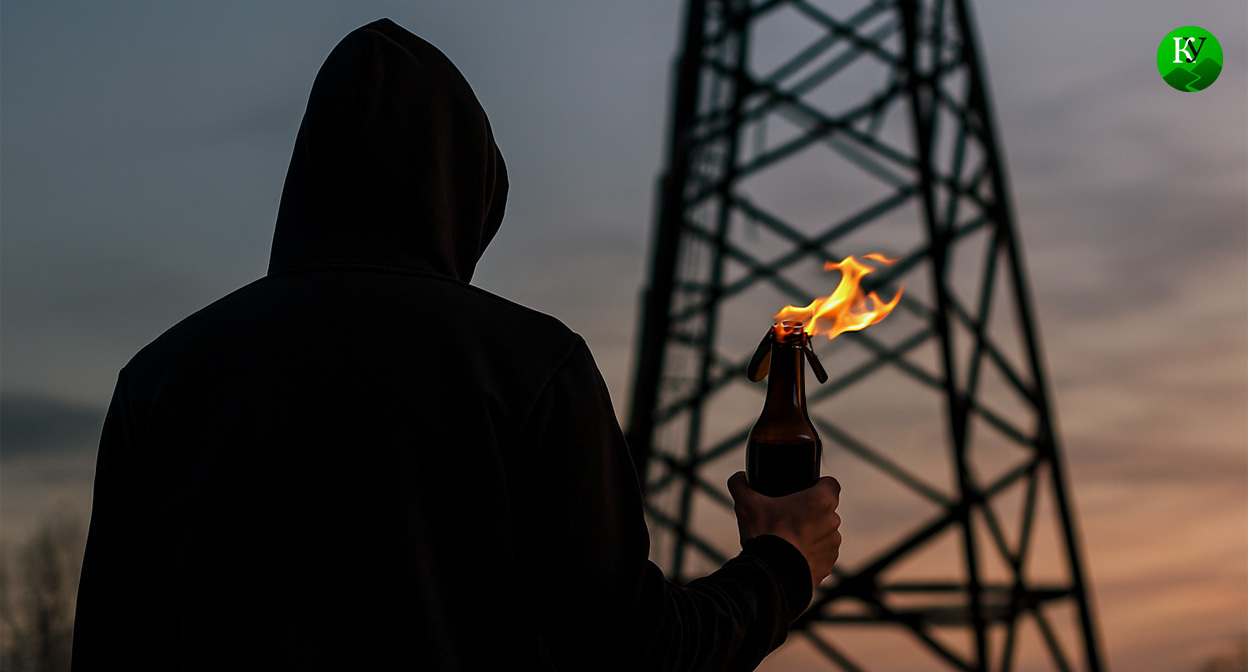 Поджог вышки. Иллюстрация создана "Кавказским узлом" с помощью ИИ в программе Copilot