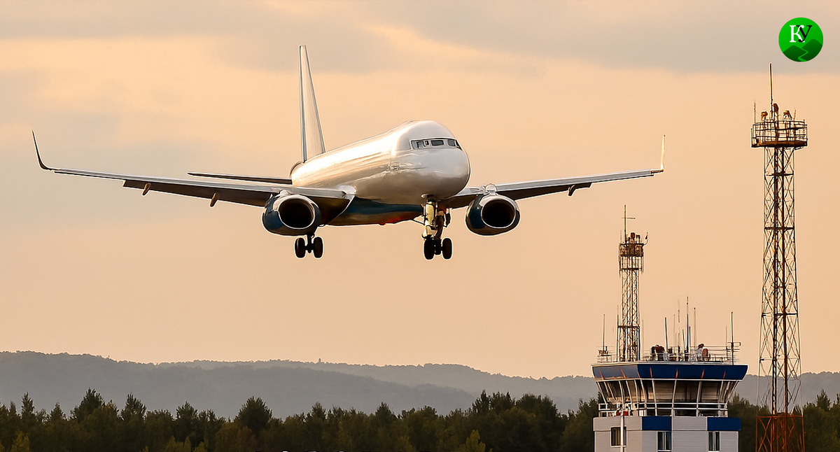 Самолет во время посадки. Иллюстрация создана "Кавказским узлом" с помощью ИИ в программе Copilot