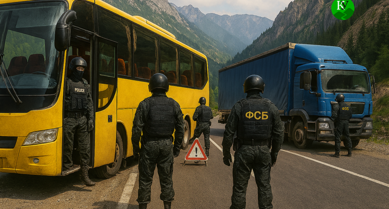 Проверка автобуса, Иллюстрация создана "Кавказским узлом" с помощью ИИ в программе Copilot