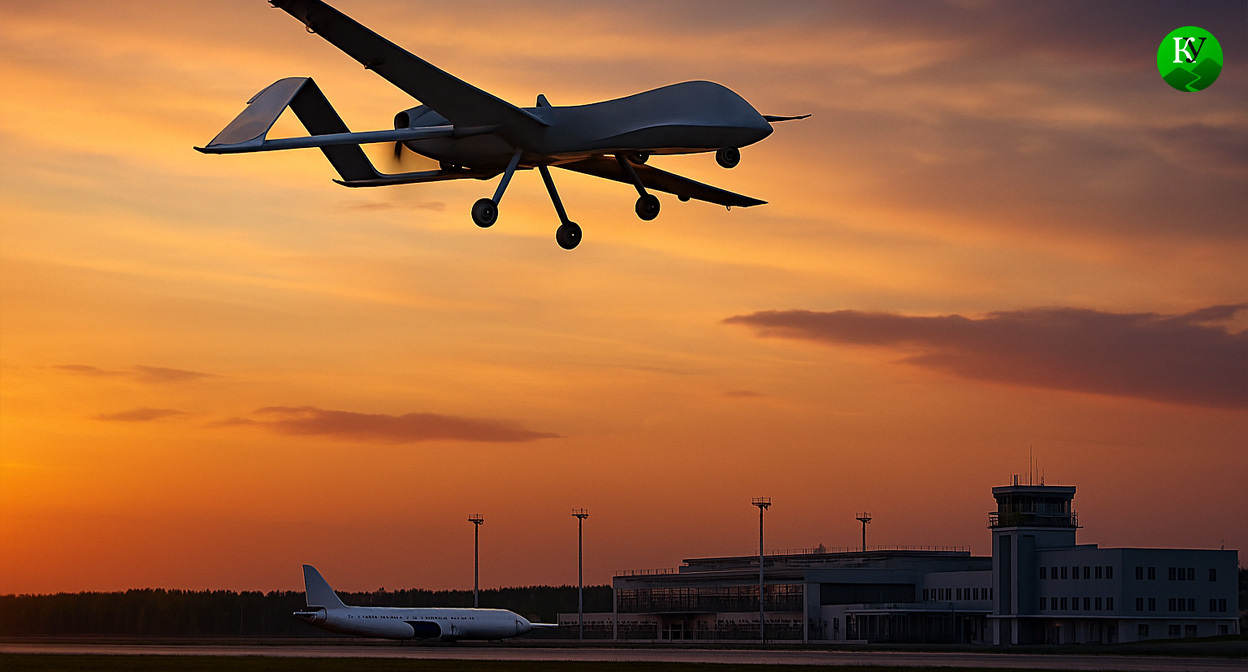 БПЛА около аэропорта. Иллюстрация создана «Кавказским узлом» с помощью ИИ в программе Copilot