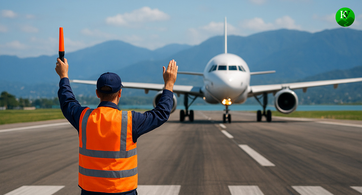 Работник аэропорта. Иллюстрация создана «Кавказским узлом» с помощью ИИ в программе Copilot