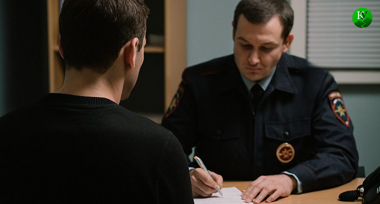 Допрос в полиции. Иллюстрация создана «Кавказским узлом» с помощью ИИ в программе Copilot