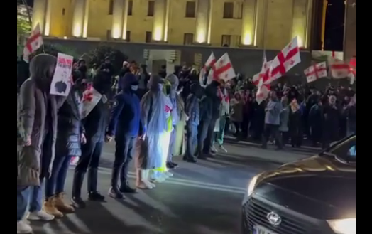 Блокировка проспекта Руставели. Стоп-кадр видео Mo Se / Tbilisi Life от 01.11.25, https://t.me/Tbilisi_life/43154