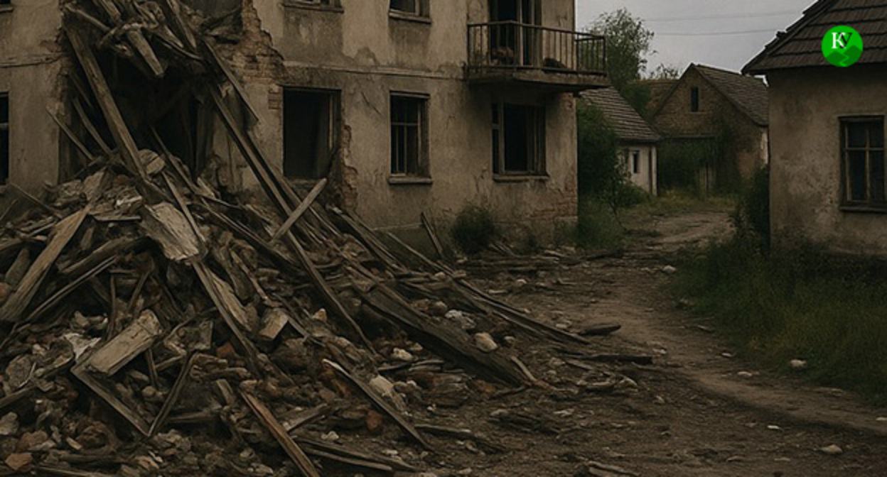 Разрушенный дом. Иллюстрация "Кавказского узла" созданная при помощи ИИ в программе Copilot