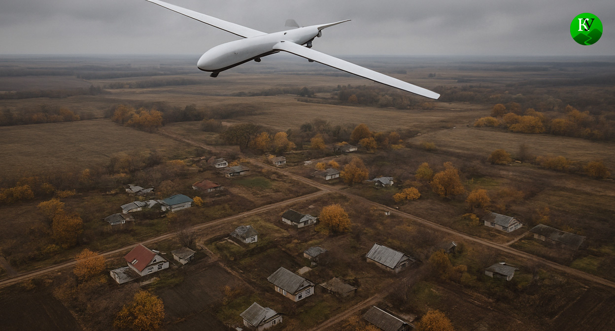 БПЛА над хутором. Иллюстрация создана «Кавказским узлом» с помощью ИИ в программе Copilot