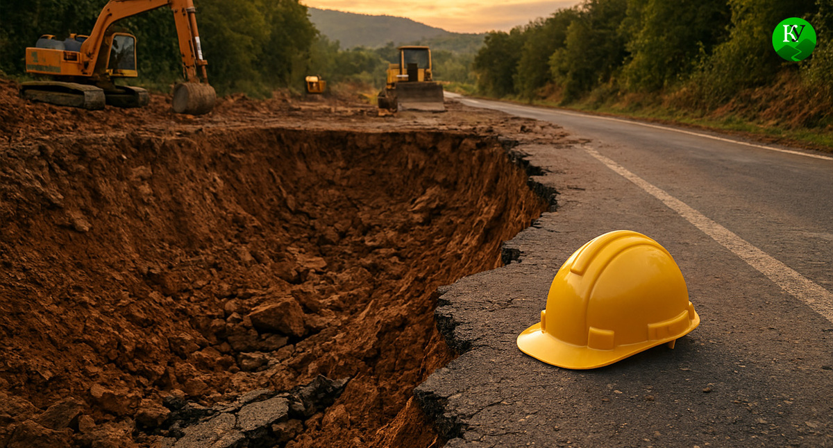 Обвал на дороге. Иллюстрация создана «Кавказским узлом» с помощью ИИ в программе Copilot