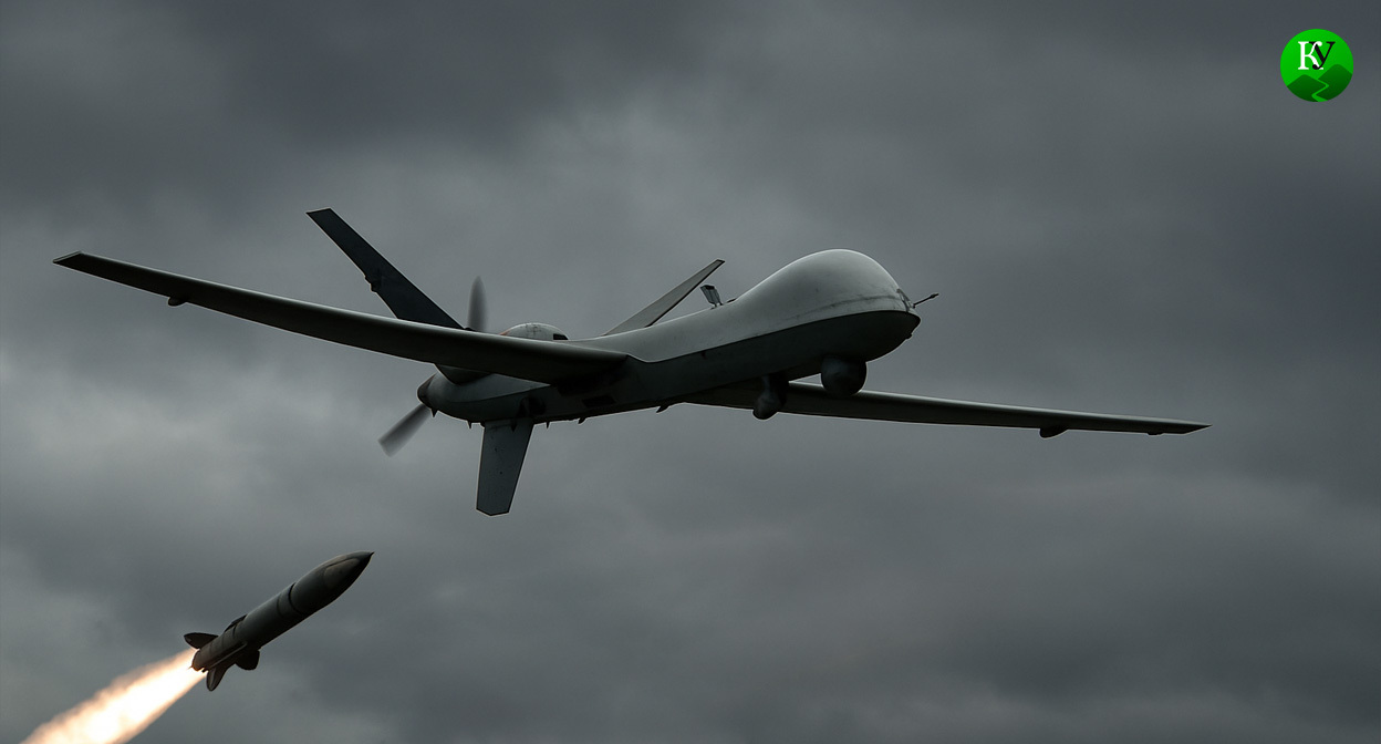БПЛА и ракета. Иллюстрация создана «Кавказским узлом» с помощью ИИ в программе Copilot