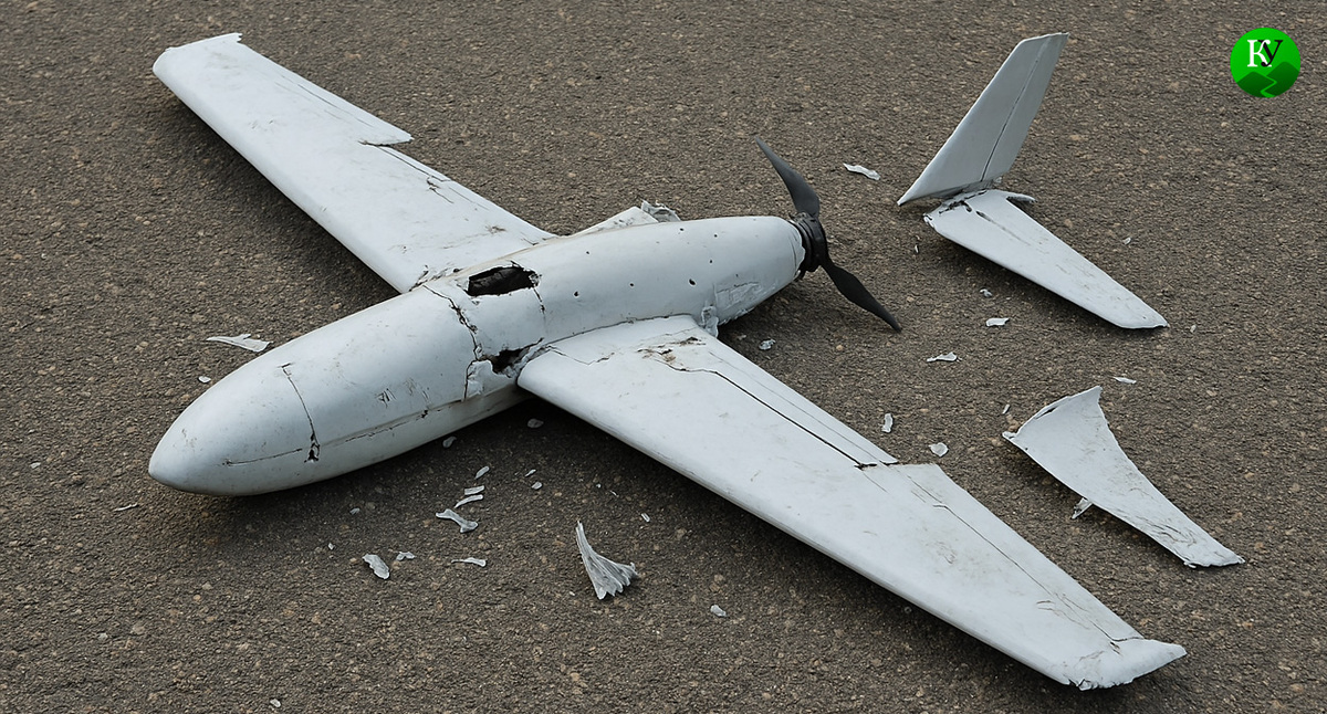 Обломки БПЛА. Сгенерируй пожалуйста горизонтальную картинку: