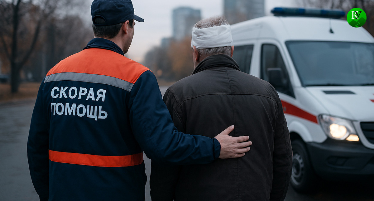 Скорая помощь и пациент. Иллюстрация создана «Кавказским узлом» с помощью ИИ в программе Copilot