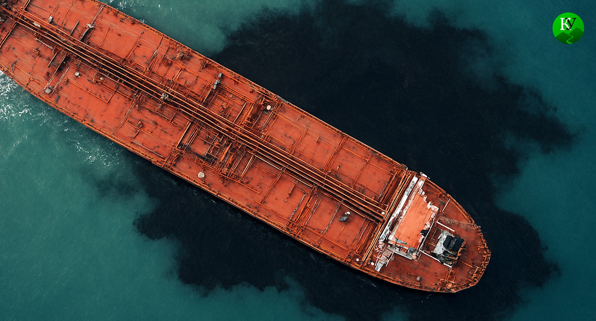 Нефть вытекает из танкера. Иллюстрация создана «Кавказским узлом» с помощью ИИ в программе Copilot