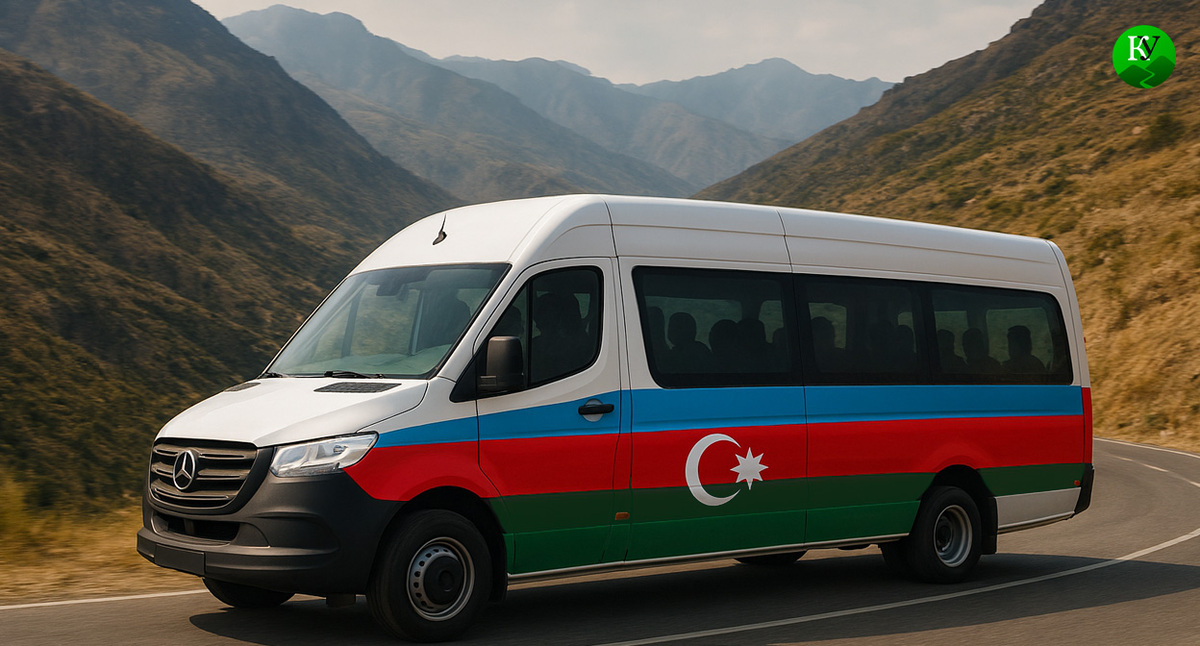 Автобус с переселенцами. Иллюстрация создана «Кавказским узлом» с помощью ИИ в программе Copilot