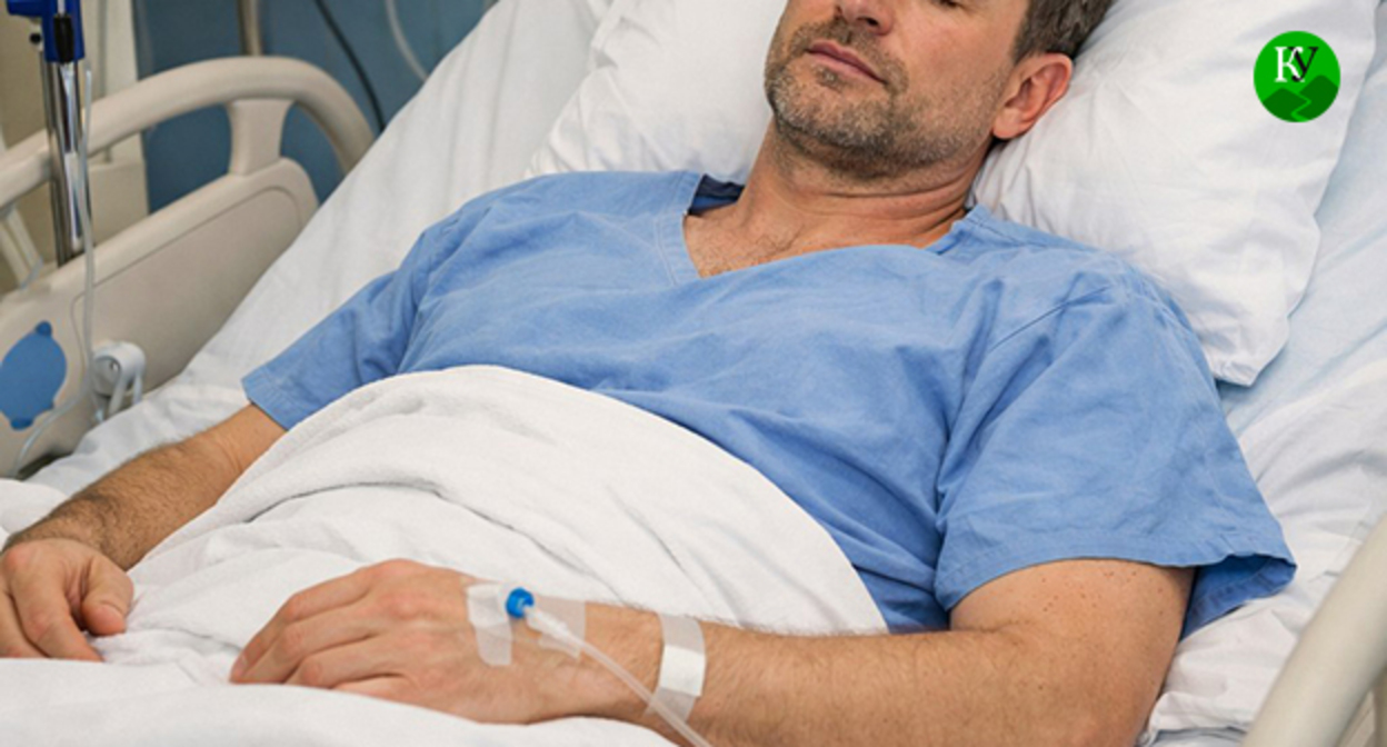 Мужчина на больничной койке. Иллюстрация "Кавказского узла" созданная ИИ при помощи программы Copilot