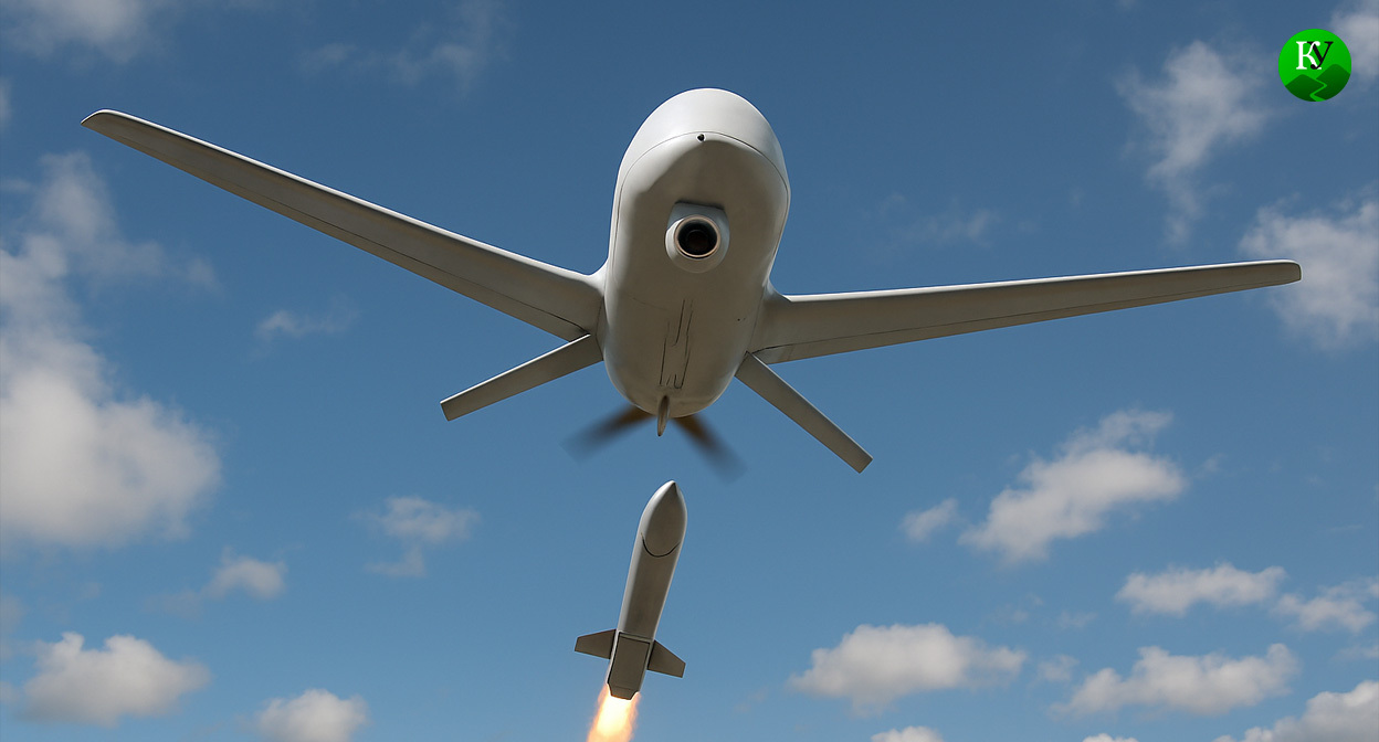 ПВО сбивает БПЛА. Иллюстрация создана «Кавказским узлом» с помощью ИИ в программе Copilot