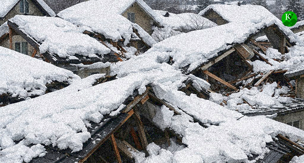 Разрушенные крыши домов. Иллюстрация создана "Кавказским узлом" при помощи ИИ в программе Copilot