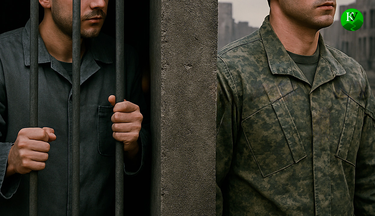 Заключенного отправили на СВО. Иллюстрация создана «Кавказским узлом» с помощью ИИ в программе Copilot