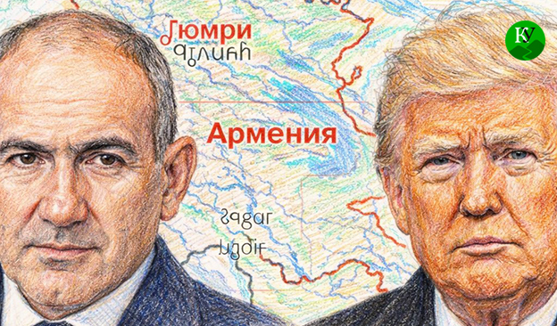 Никол Пашинян (слева) и Дональд Трамп. Иллюстрация создана "Кавказским узлом" при помощи ИИ в программе Copilot