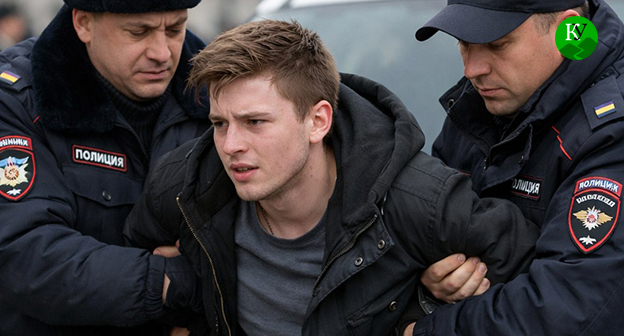 Сотрудники полиции задерживают подростка. Иллюстрация создана "Кавказским узлом" при помощи ИИ в программе Copilot