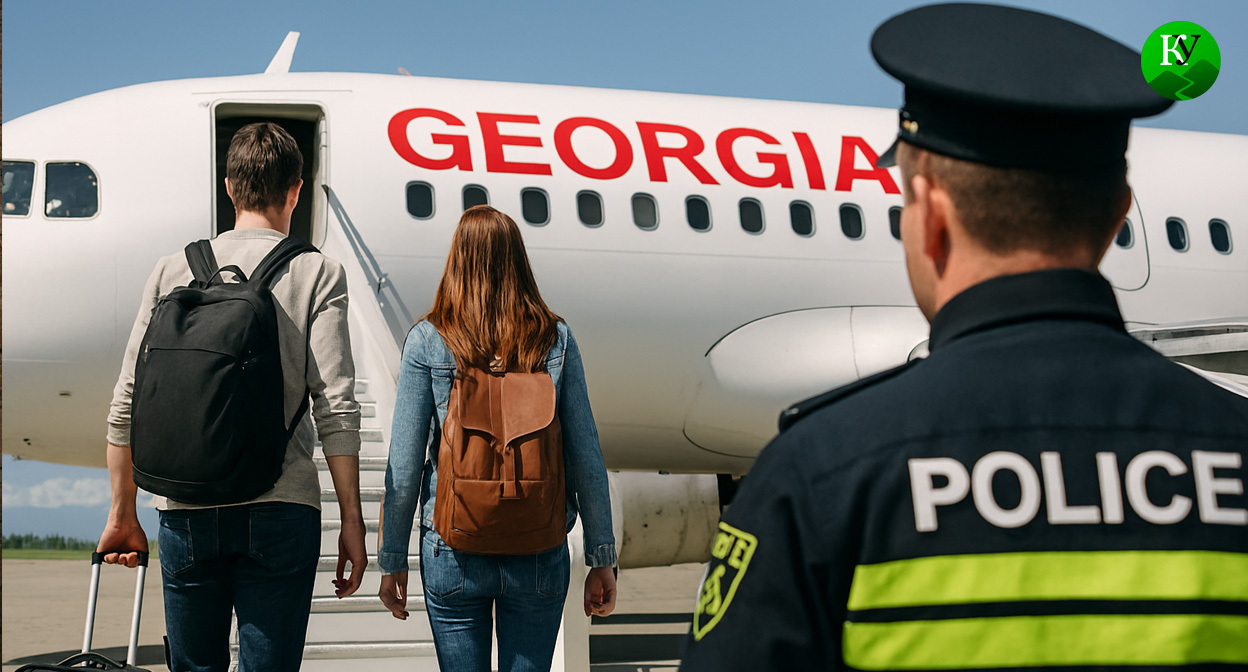 Активисты покидают Грузию. Иллюстрация создана «Кавказским узлом» с помощью ИИ в программе Copilot