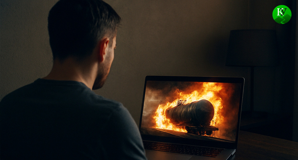 Мужчина за ноутбуком. Иллюстрация создана «Кавказским узлом» с помощью ИИ в программе Copilot