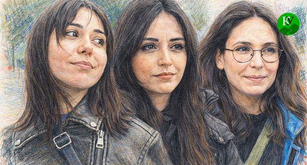 Хаяли Агаева, Айсель Умудова и Айтадж Тапдыг (cлева направо). Иллюстрация создана "Кавказским узлом" при помощи ИИ в прогамме Сopilot