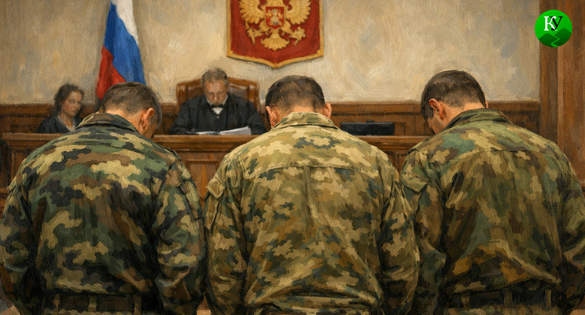 Военные в суде. Иллюстрация создана «Кавказским узлом» с помощью ИИ в программе Copilot