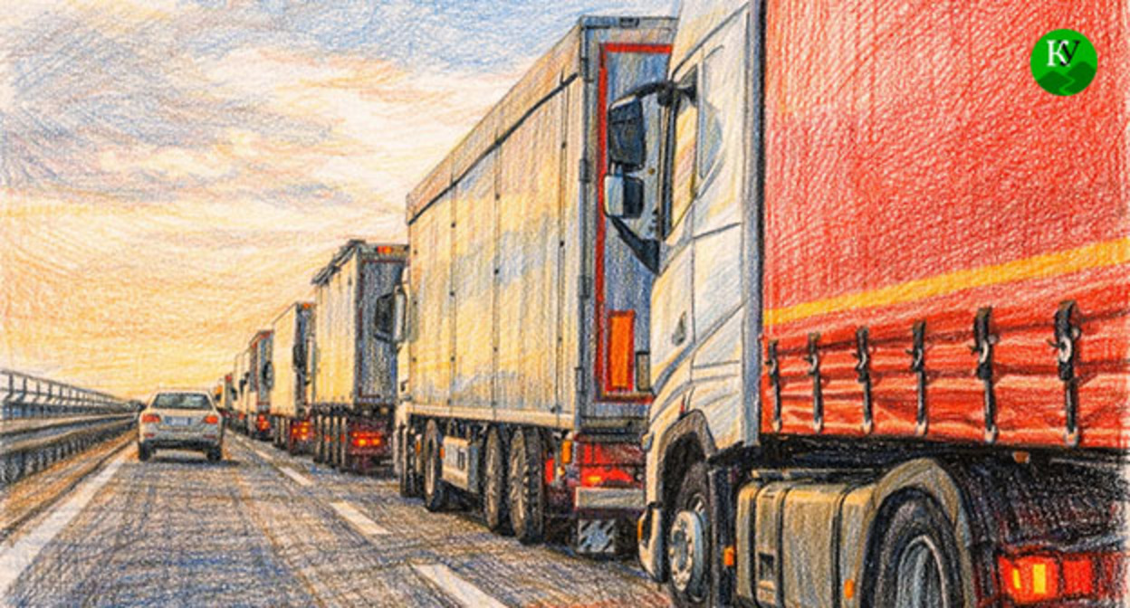 Большегрузы. Иллюстрация создана "Кавказским узлом" при помощи ИИ в программе Copilot