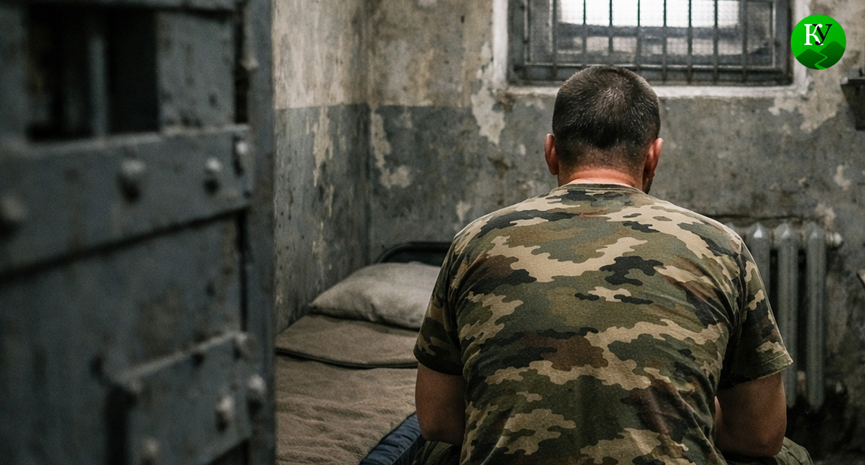 Военный в СИЗО. Иллюстрация создана «Кавказским узлом» с помощью ИИ в программе Copilot