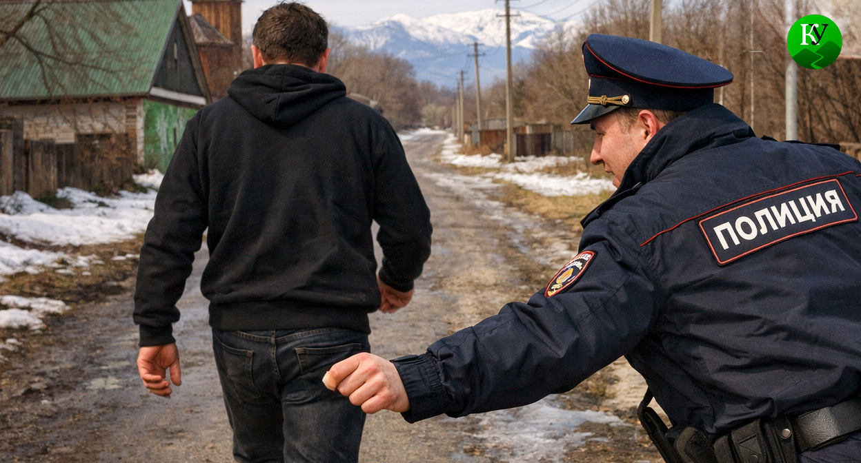 Задержание подозреваемого. Иллюстрация создана «Кавказским узлом» с помощью ИИ в программе Copilot
