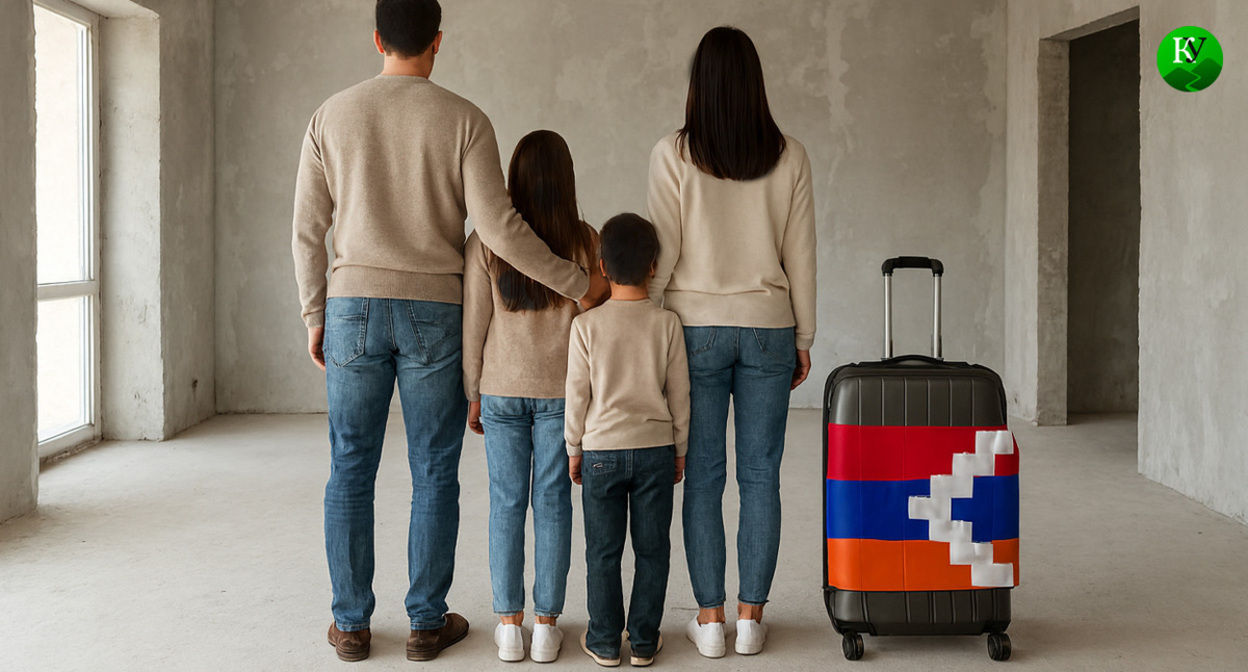 Карабахские беженцы. Иллюстрация создана «Кавказским узлом» с помощью ИИ в программе Copilot