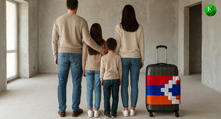 Карабахские беженцы. Иллюстрация создана «Кавказским узлом» с помощью ИИ в программе Copilot