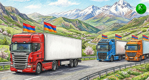 Большегрузы. Иллюстрация создана "Кавказским узлом" при помощи ИИ в программе Copilot