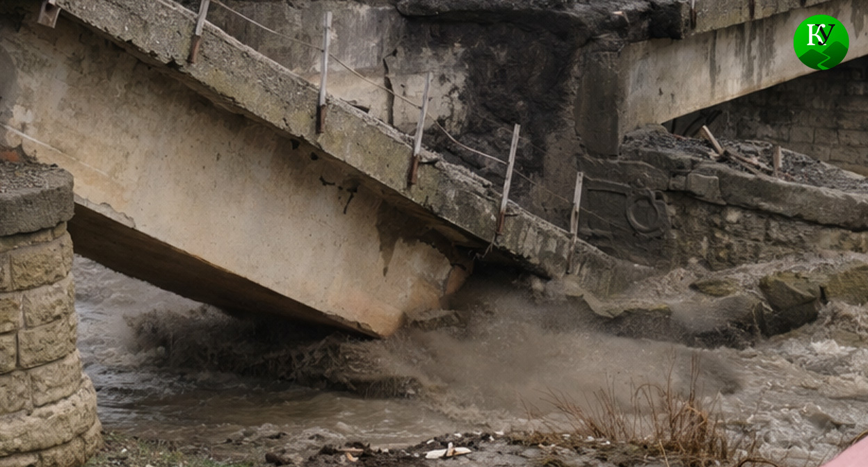 Обрушение моста. Иллюстрация создана «Кавказским узлом» с помощью ИИ в программе Copilot Обрушение моста. Иллюстрация создана «Кавказским узлом» с помощью ИИ в программе Copilot